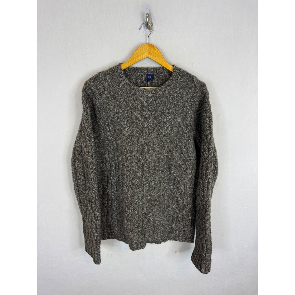 Vintage 90s Gap Mens XL Lambswool Cable Knit Sweater Charcoal Grey Crew Neck